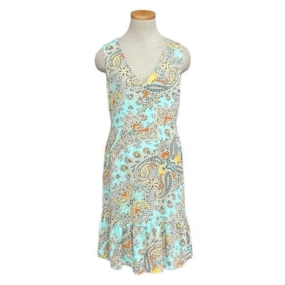 Nicole Miller Dresses & Skirts - Nicole Miller Boho Dress Women's 4 Blue Floral Paisley Sleeveless Ruffle Pockets